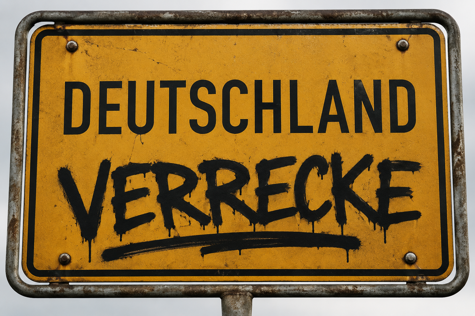 Rostiges gelbes Schild mit der Aufschrift Deutschland verrecke